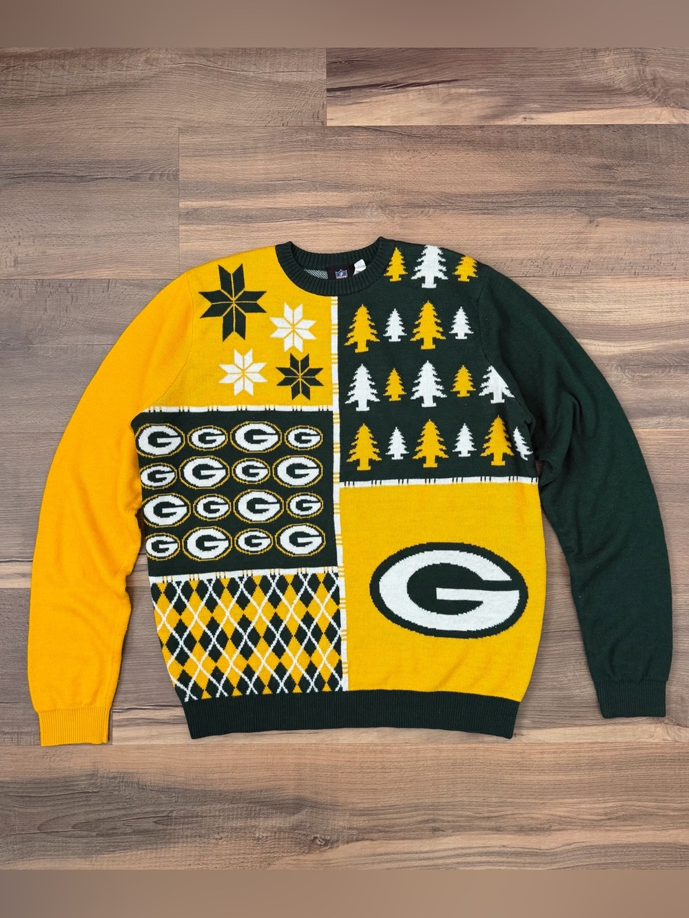 NFL Green Bay Packers Busy Block Ugly Christmas Sweater Green/Yellow Size XL